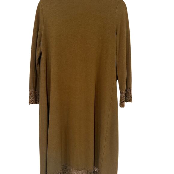 2 for $20! Tickled Teal Olive Lace-Edged long cardigan sweater - Picture 4 of 5